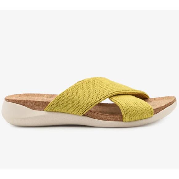 Arcopedico Pantanal Knit Mustard Yellow Sandal Nylon Cork Comfort 38 US7-7.5 NIB - Picture 1 of 6
